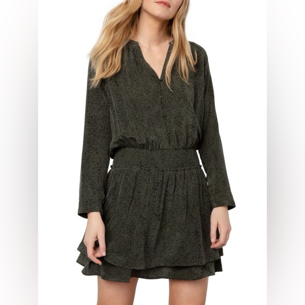 Rails Jasmine Olive Speckled Tiered Button Front Mini Boho Green Dress Size XS